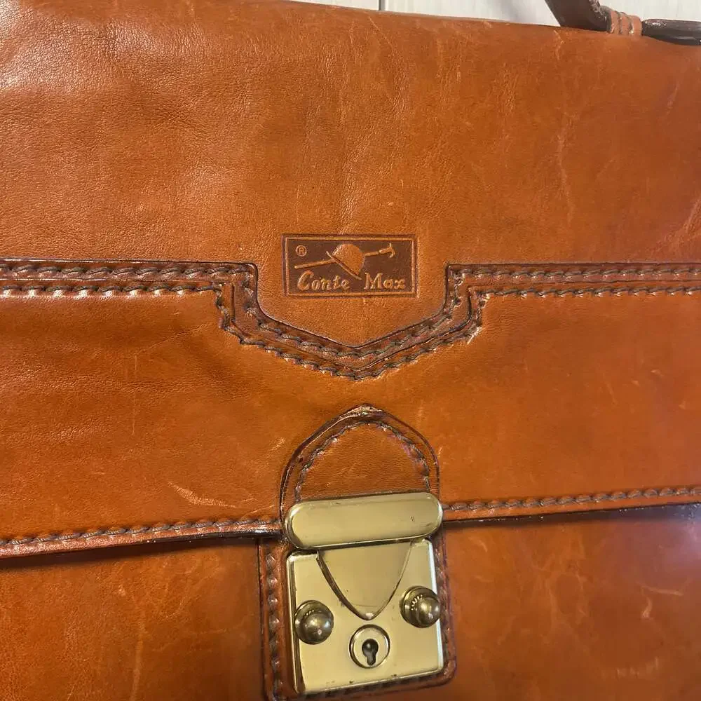 Vintage Conte Max Italian Brown Leather Briefcase Rare